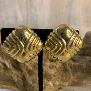 Ciner Vintage Gold Geometric Clip On Earrings
